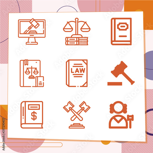 Simple set of 9 icons related to lawyer office