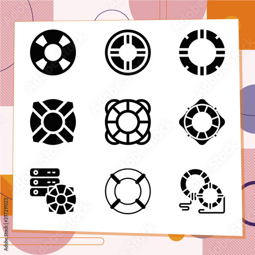 Simple set of 9 icons related to lifesaver