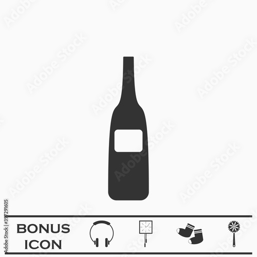 Wine bottle icon flat