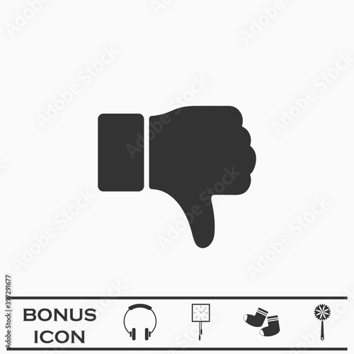 Hand thumb down, dislike icon flat