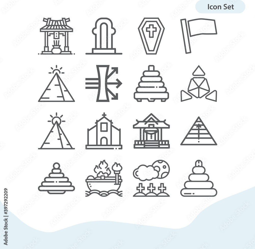 Simple set of tomb related lineal icons. Simple set of tomb related lineal icons.