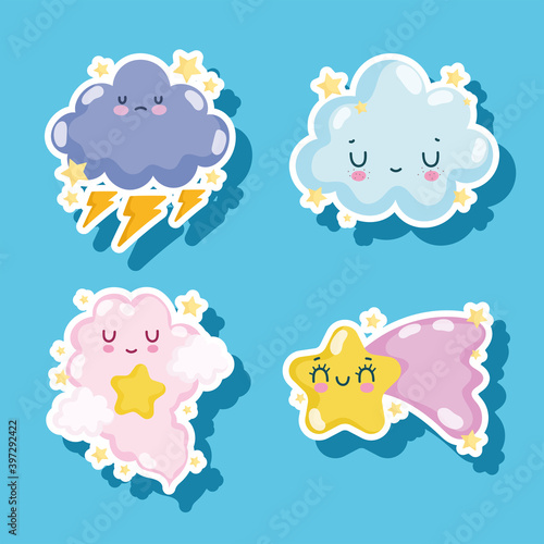 weather icons cute storm cloud shooting star sticker stye