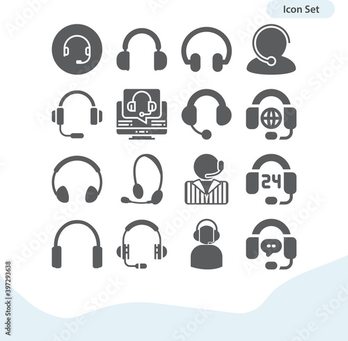Simple set of headset related filled icons.