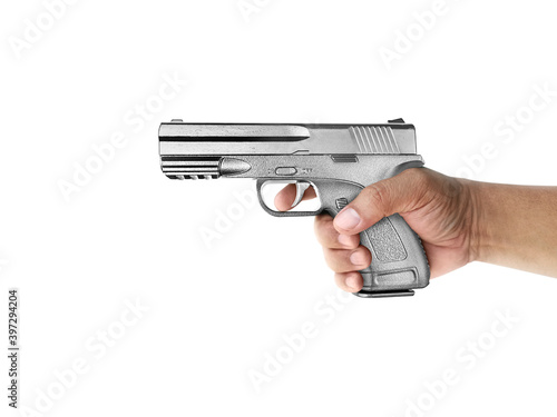 A man with gun silver metal isolated on white background