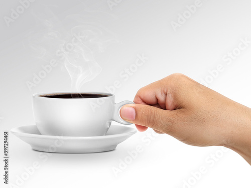 Hand holding Coffee cup on white background