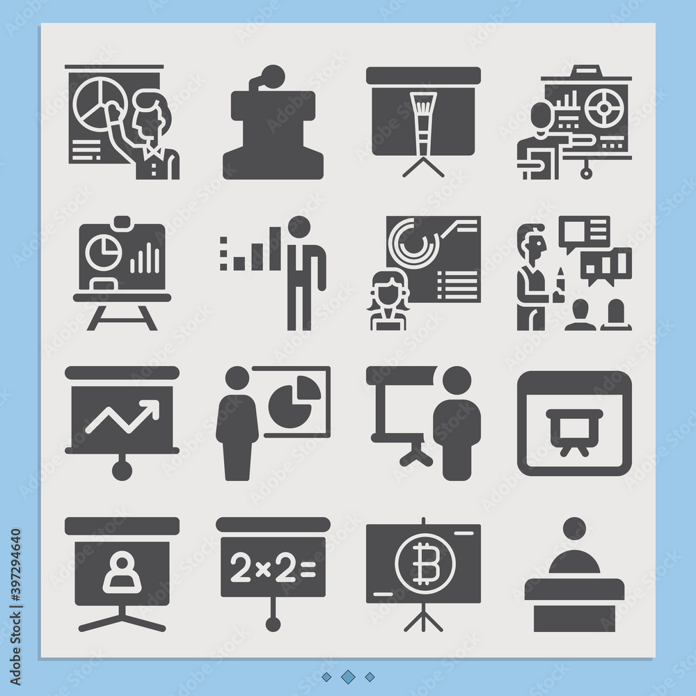 Simple set of lecture demonstration related filled icons. Simple set of lecture demonstration related filled icons.