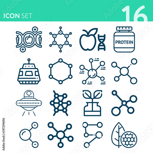 Simple set of 16 icons related to gene