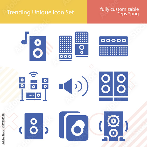 Simple set of speakers related filled icons.