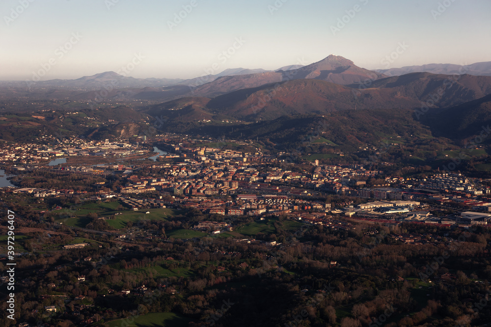 View from Irun city and the Larrun mountain at the Basque Country