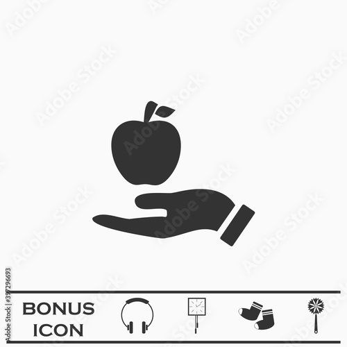 Apple in hand icon flat