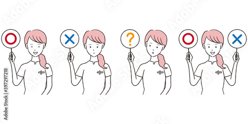 手描き1color  半そで白衣の女性 　〇×？