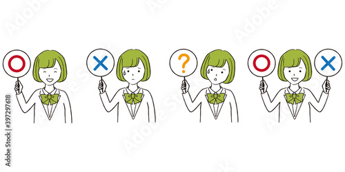 手描き1color　学生　〇×？　おかっぱ女子