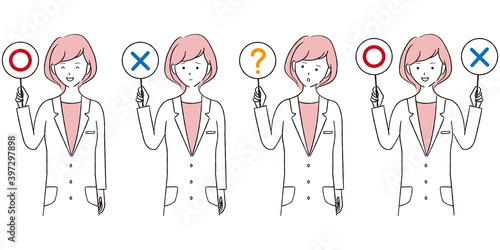 手描き1color  白衣の女性 ショートカット　〇×？