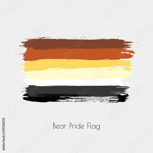 Bear lgbt vector watercolor flag. Hand drawn ink dry brush stains, strokes, stripes, horizontal lines isolated on white background. Painted colorful symbol of non-binary, pride, rights equality.