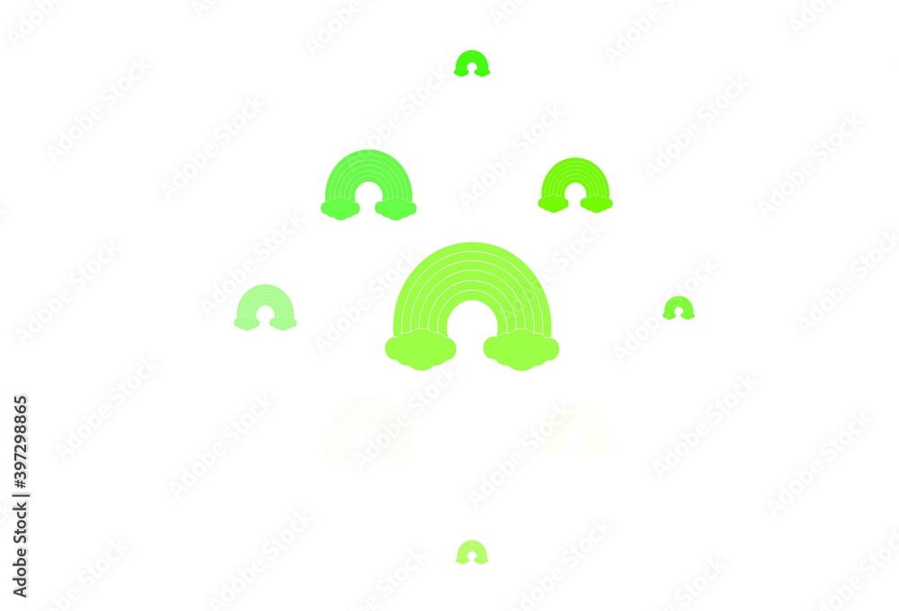 Light Green vector backdrop with rainbows, clouds. Light Green vector backdrop with rainbows, clouds.