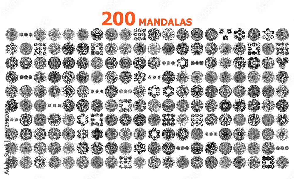 200 Mandala tattoo collections. Vector flower pattern design. 200 Mandala tattoo collections. Vector flower pattern design.