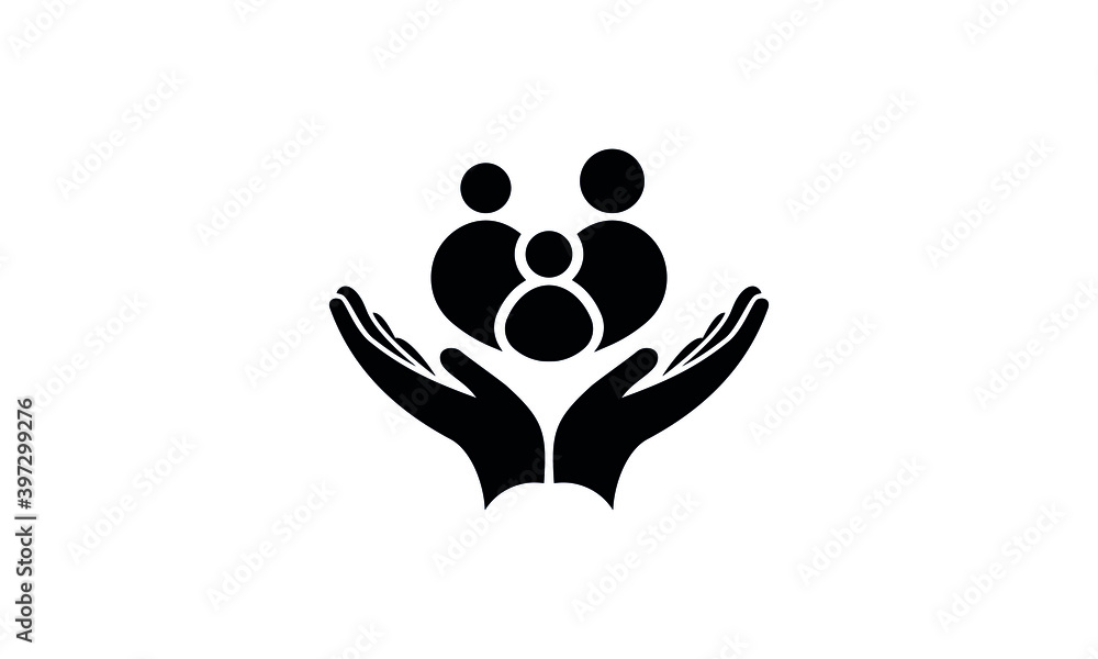 Obraz premium Two hands protecting or giving aid to family vector icon