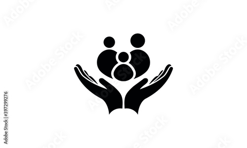 Two hands protecting or giving aid to family vector icon