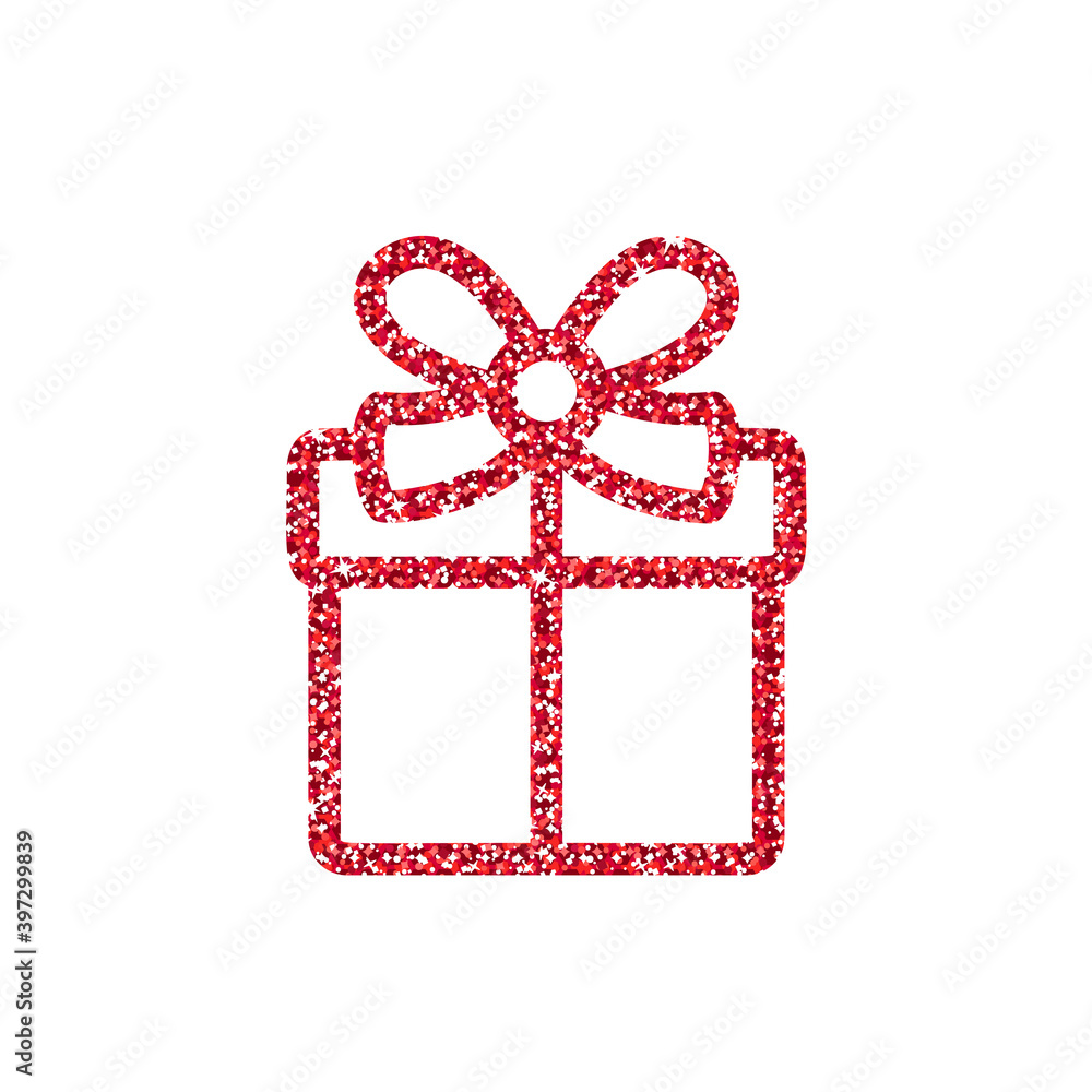 Red Glitter Gift Box with Bow - Vector Decoration
