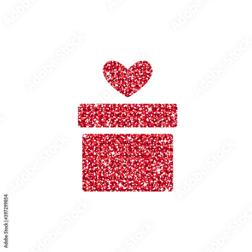 Red Glitter Gift Box with Heart - Vector Decoration