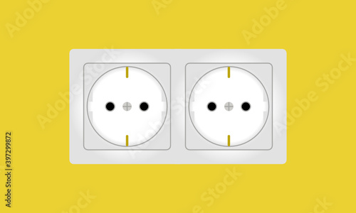 Doppelsteckdose Unterputz horizontal vor gelbem Hintergrund