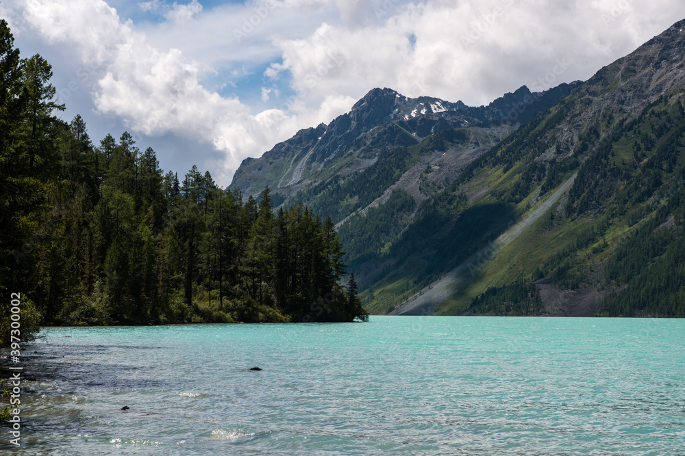 high-mountain lake kucherlinskoe with clear, blue water is beautiful