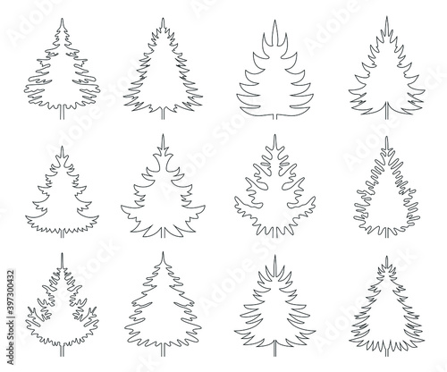 Set shape tree. Vector Christmas ornament.