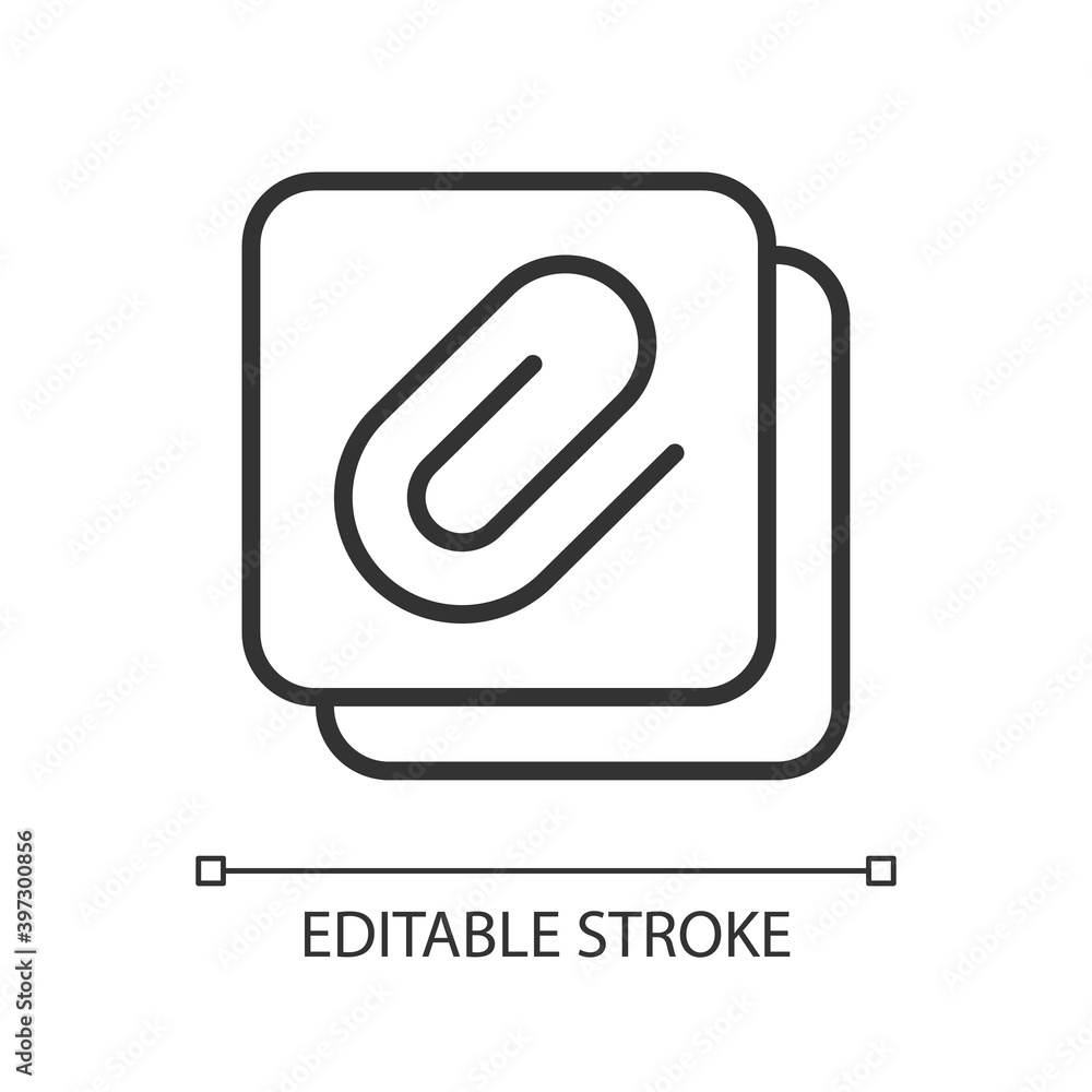 Enclosure pixel perfect linear icon. Attachment of different personal data files. Thin line customizable illustration. Contour symbol. Vector isolated outline drawing. Editable stroke Enclosure pixel perfect linear icon. Attachment of different personal data files. Thin line customizable illustration. Contour symbol. Vector isolated outline drawing. Editable stroke