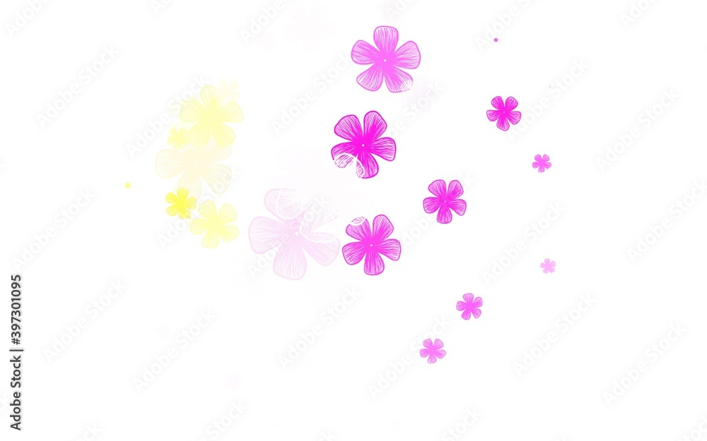 Light Pink, Yellow vector doodle template with flowers. Light Pink, Yellow vector doodle template with flowers.