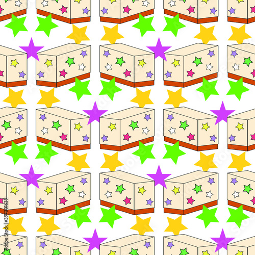bright seamless pattern of multi-colored boxes with lids