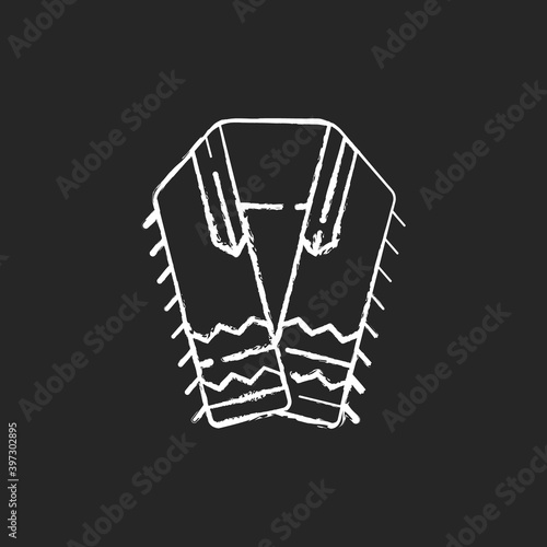 Tallit and tzitzit chalk white icon on black background. Jewish prayer shawl. Fringes in garments corner. Holy symbolism. Four-cornered shawl. Isolated vector chalkboard illustration