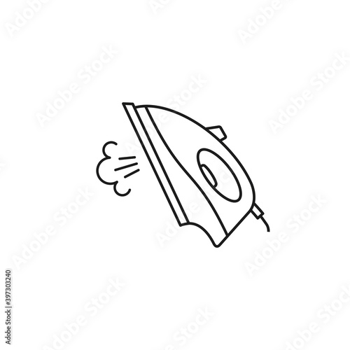 Iron with steam icon, smoothing iron vector line sign isolated on white background