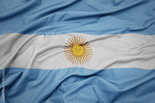 waving colorful national flag of argentina. photo