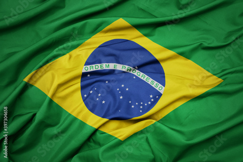 waving colorful national flag of brazil.