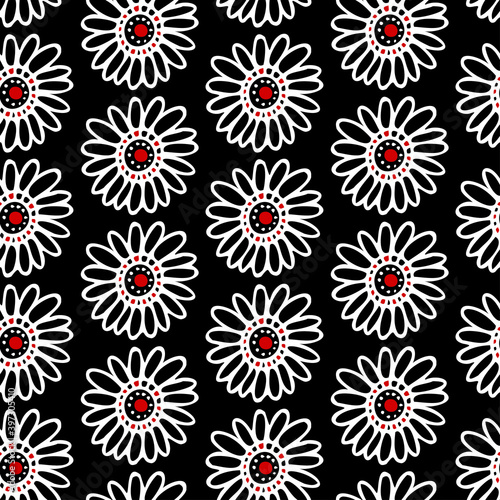 Seamless vector pattern illustration of abstract black and white flowers line art 