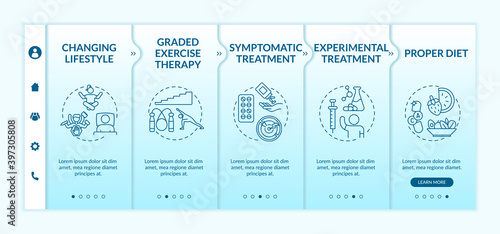 Systemic exertion intolerance disease therapy onboarding vector template. Proper diet. Symptomatic treatment. Responsive mobile website with icons. Webpage walkthrough step screens. RGB color concept