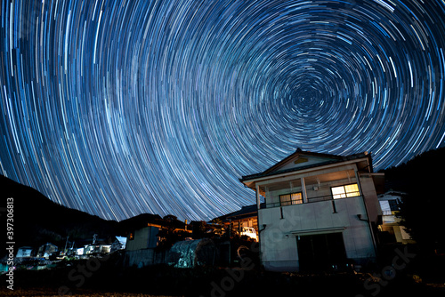 The paths of hundreds of stars at countryside in East Asia, Japan photo