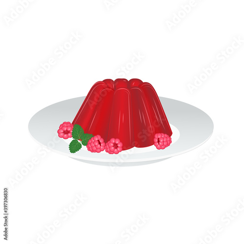 Raspberry jelly cake. Fruit jelly on a plate.