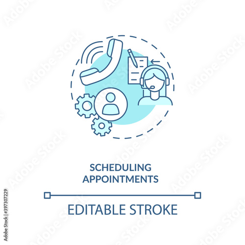 Scheduling appointments turquoise concept icon. Plan organization. Task management. Virtual assistant idea thin line illustration. Vector isolated outline RGB color drawing. Editable stroke