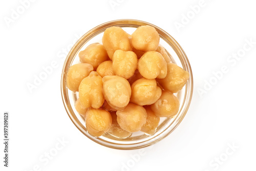 Chickpea in a bowl, isolated on a white background