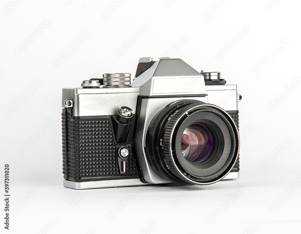 Vintage Film SLR Camera with Lens.