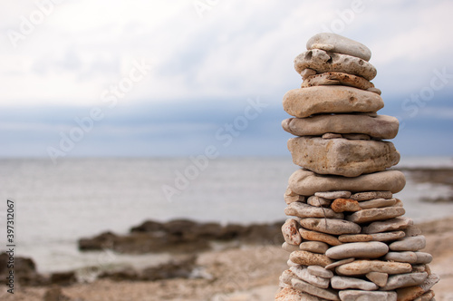 Stack of pebble stones formed as a tower