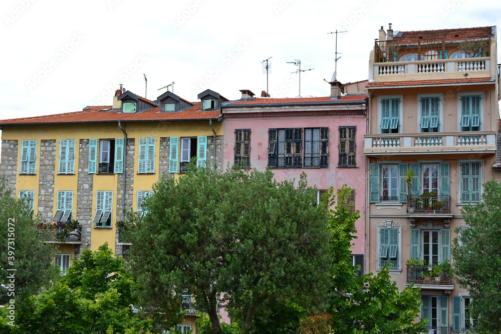 Pastel buildings of Nice, France on the French Riviera