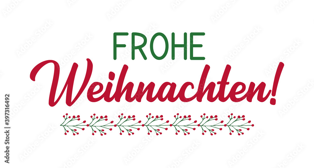 Handgeschriebene Phrase Frohe Weihnachten als Logo. Lettering für Poster, Postkarte, Einladung