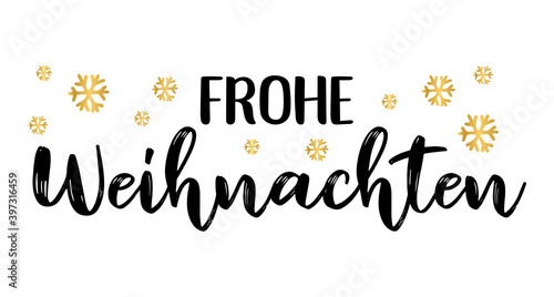 Handgeschriebene Phrase Frohe Weihnachten als Logo. Lettering für Poster, Postkarte, Einladung, Flyer	