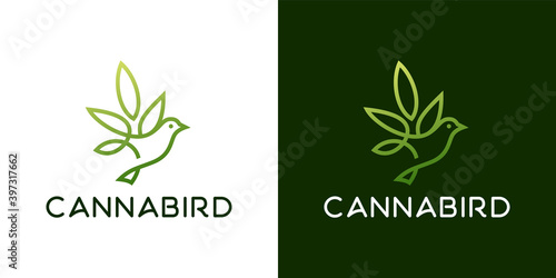 Bird cannabis leaf plant logo design inspiration template