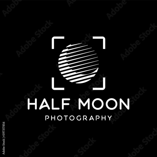 Half moon with focus of the camera lens logo for photography template design