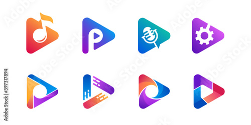 Colorful of play button sign logo icon design collection
