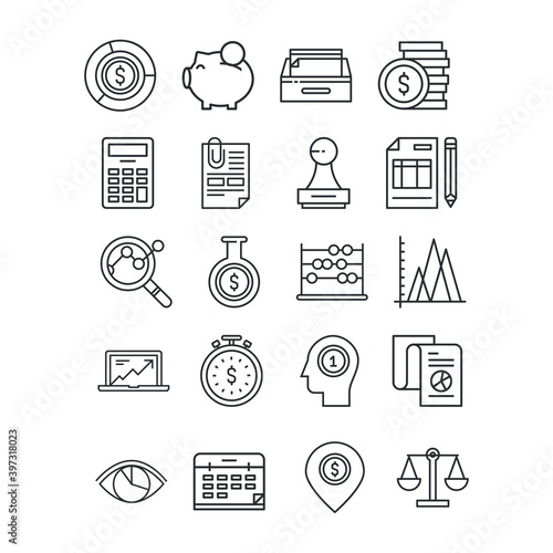 Budget, accounting icons set. Line vector illustration.