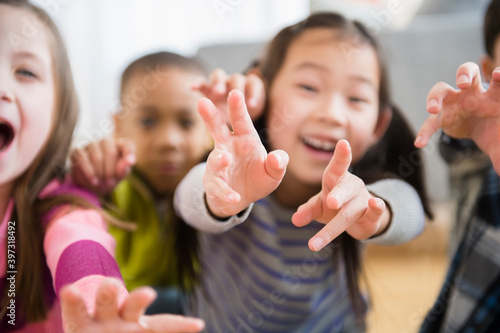 Children playing in living room